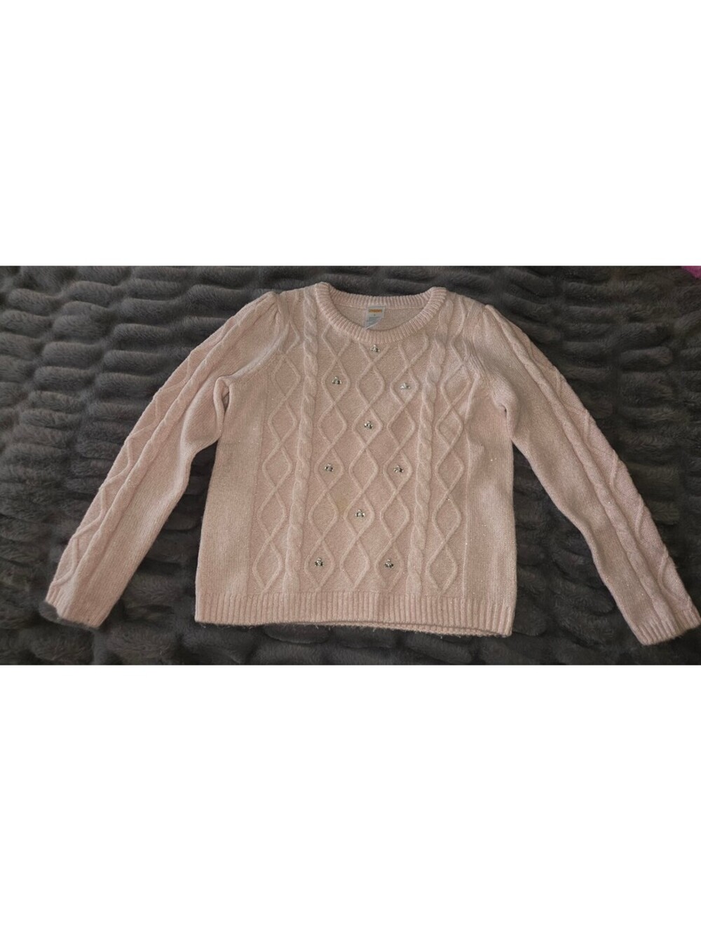Gymboree Girls Light Pink Cable Knit Sweater with Rhinestone Detail